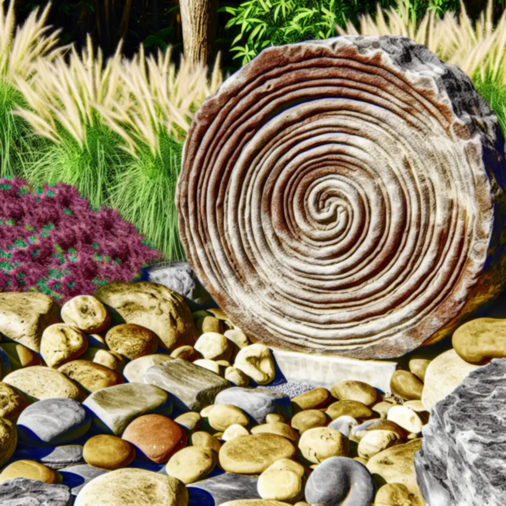 Kamienna rzeźba Stone Spiral, spiralna forma do ogrodowych kompozycji