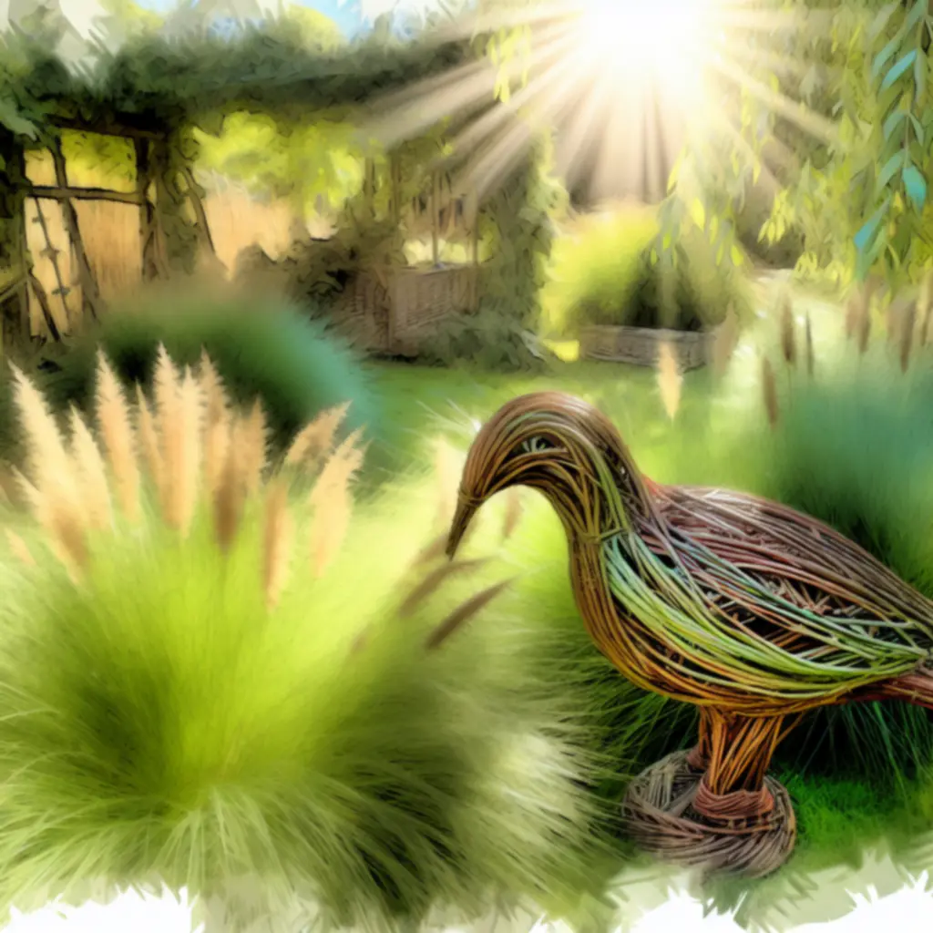 Ręcznie pleciona rzeźba z wikliny Willow Bird do ogrodu