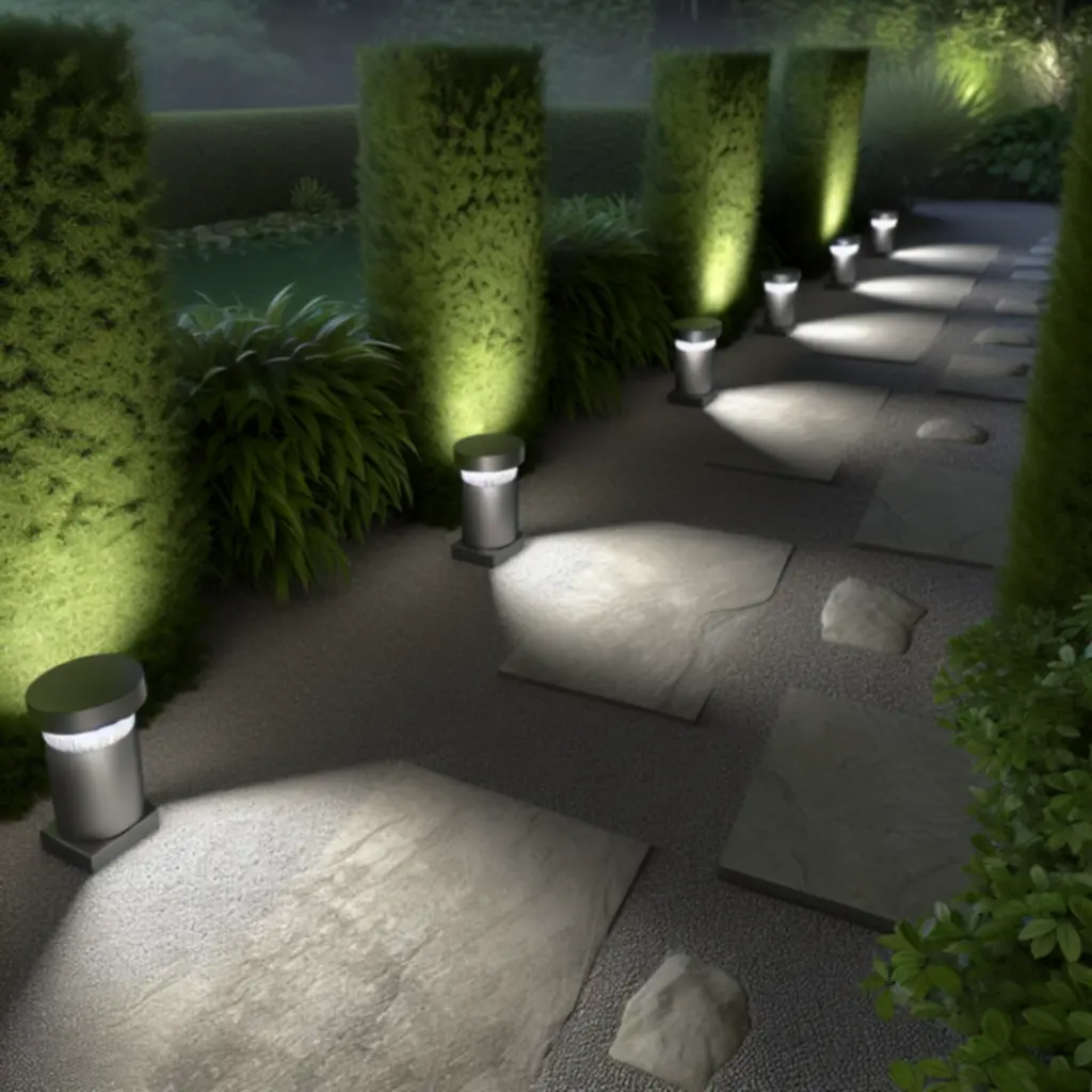 Lampa ścieżkowa Stone o fakturze kamienia przy alejce