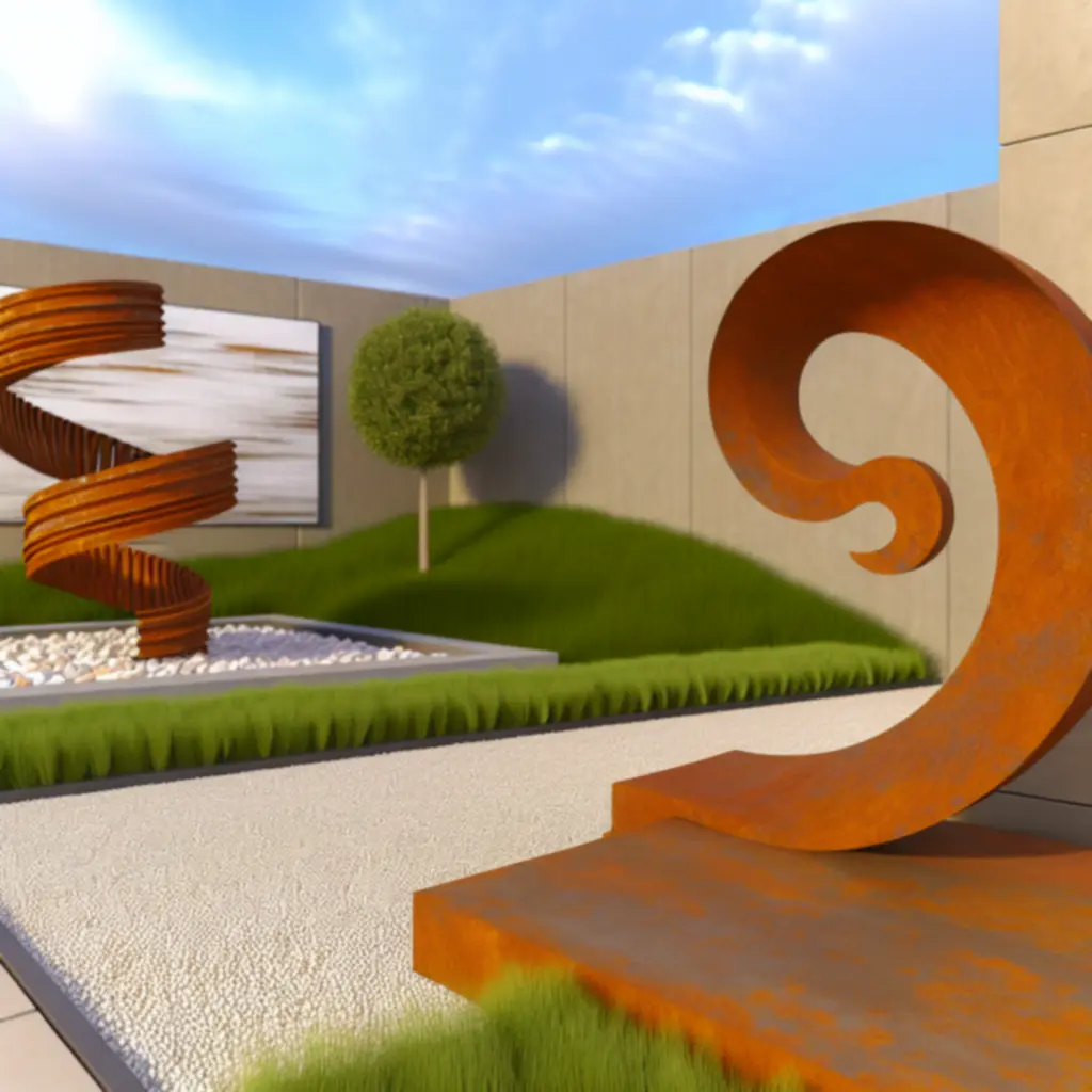 Rzeźba stalowa 'Spiralny Strumień' z cortenu do ogrodu