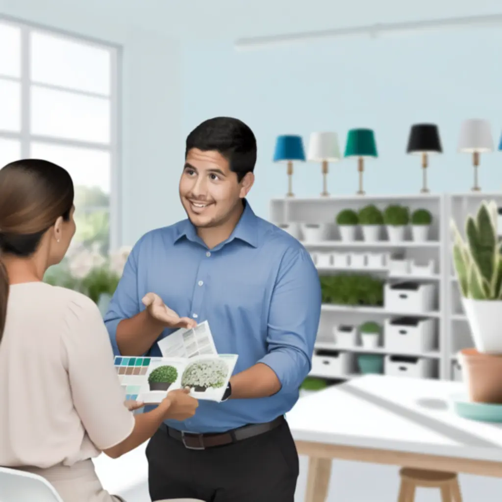 Konsultant GardenLite doradzający klientowi przy wyborze oświetlenia ogrodowego